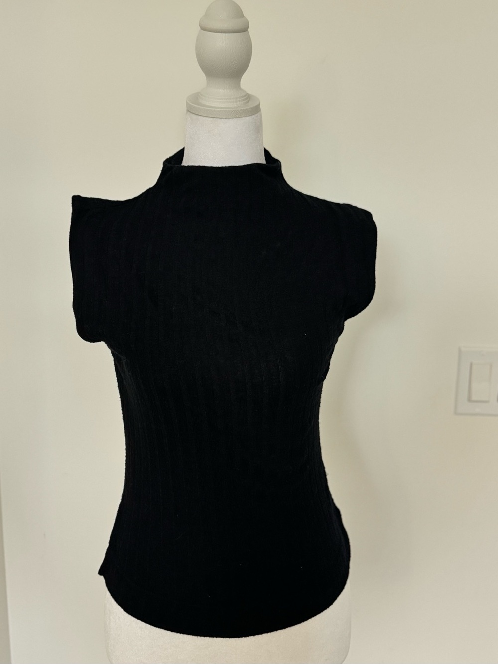 Free People Black Ribbed Mock Neck Tank